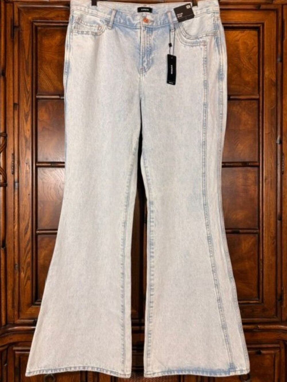 Express Light Wash '70s Flare Mid Rise 100% Cotton Double Side Seam Jean